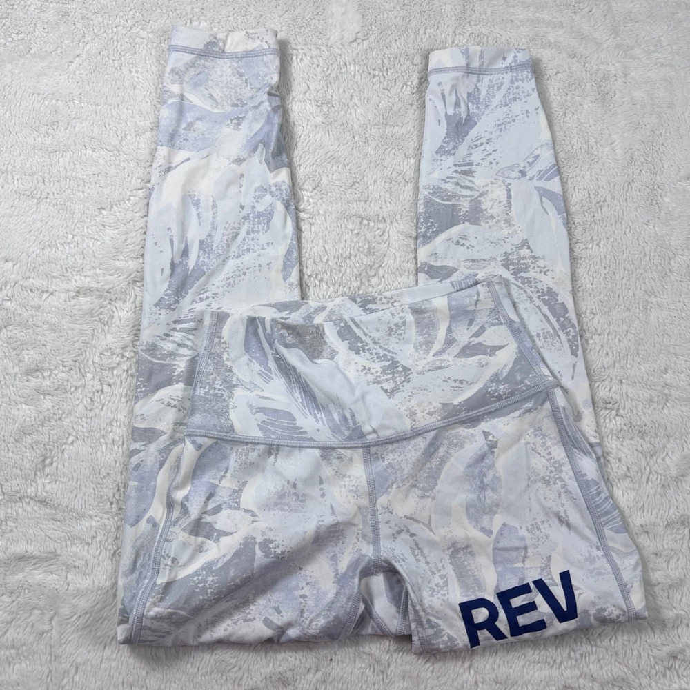 Lululemon REV HTX High Rise Leggings Blue White‎ Abstract Botanical Print Size 8